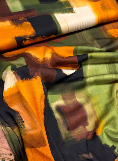 groen roest abstracte print - viscose satijn