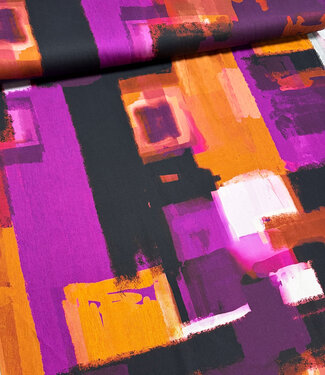 aubergine rust abstract print - viscose satin