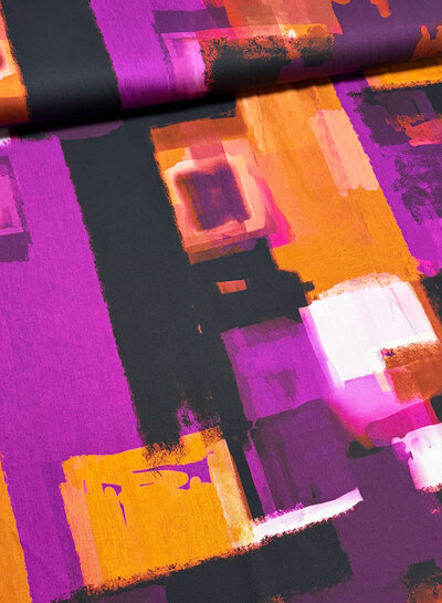 aubergine roest abstracte print - viscose satijn