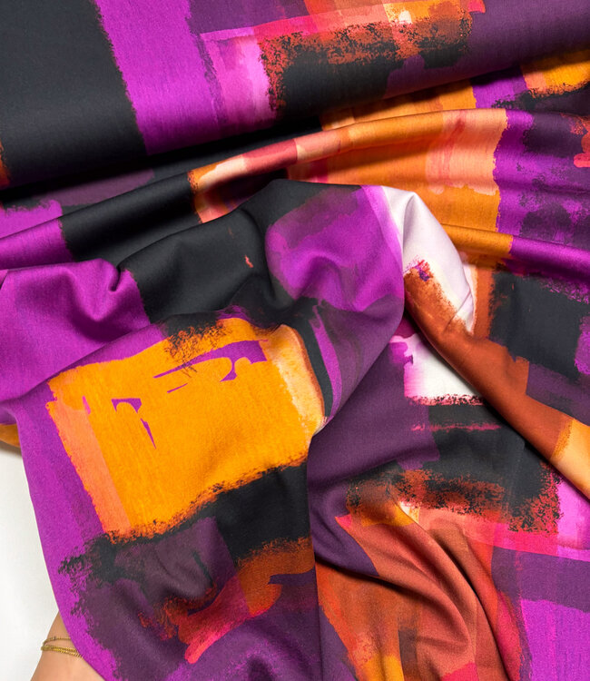 aubergine rust abstract print - viscose satin