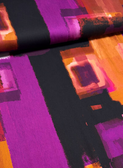 aubergine roest abstracte print - viscose satijn