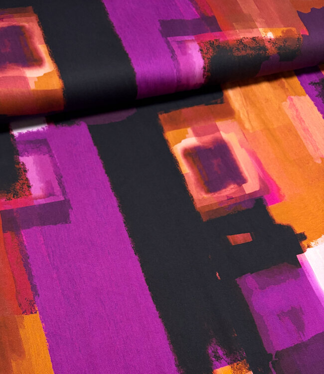 aubergine rust abstract print - viscose satin
