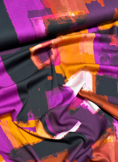aubergine roest abstracte print - viscose satijn