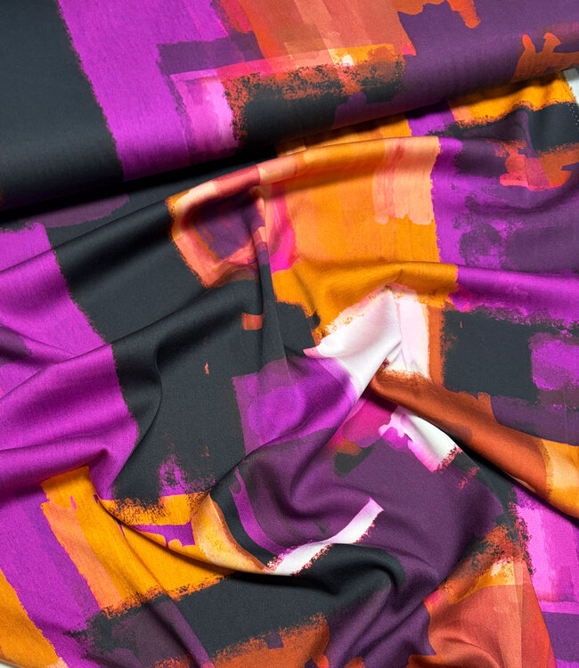 aubergine rust abstract print - viscose satin