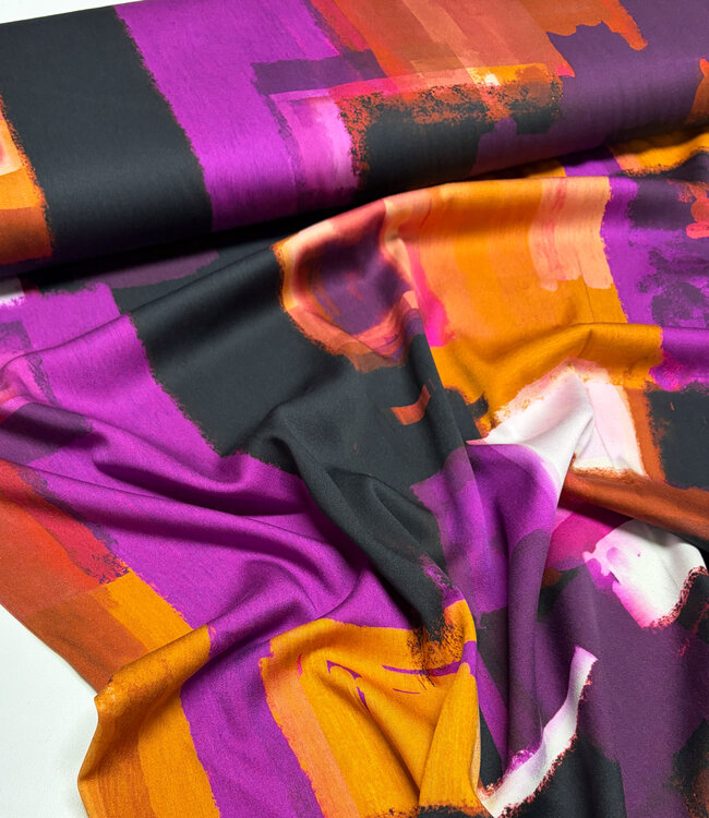 aubergine rust abstract print - viscose satin