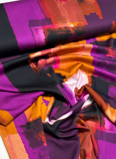 aubergine roest abstracte print - viscose satijn