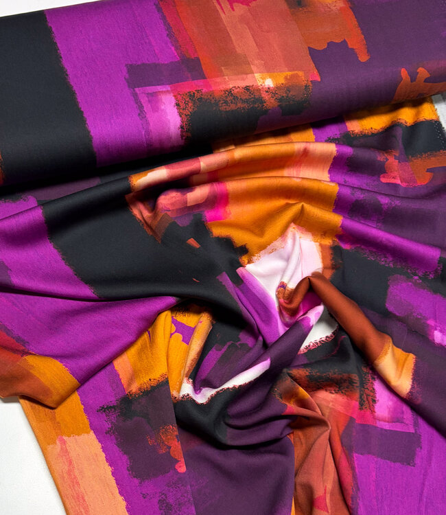 aubergine rust abstract print - viscose satin
