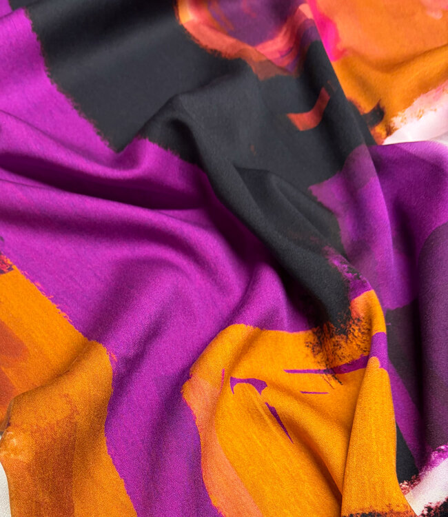 aubergine rust abstract print - viscose satin
