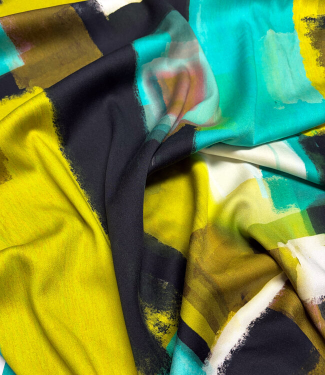 aqua lime abstract print - viscose satin
