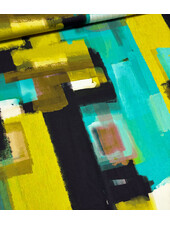 aqua limoen abstracte print - viscose satijn