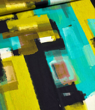 aqua lime abstract print - viscose satin