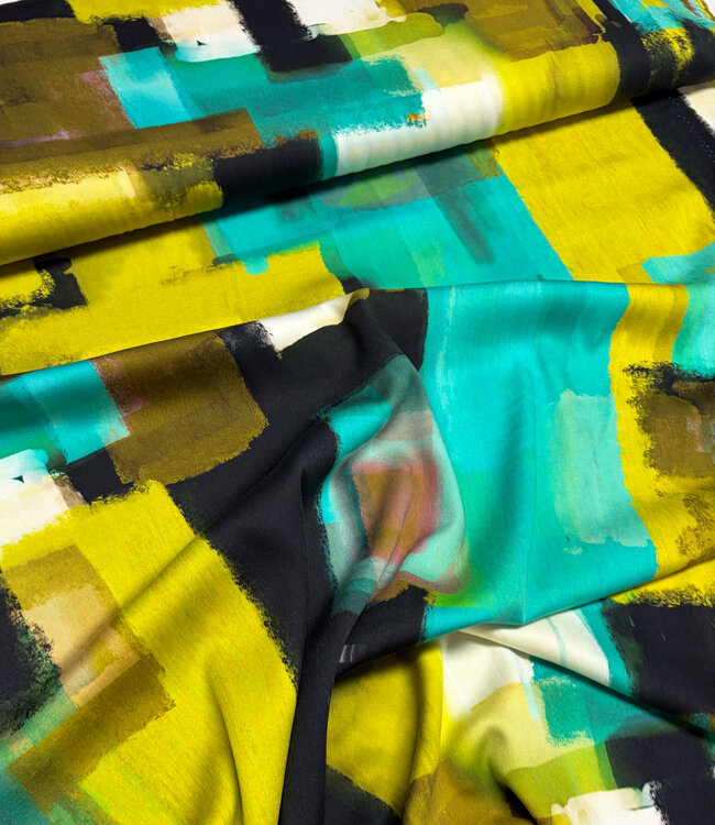 aqua lime abstract print - viscose satin