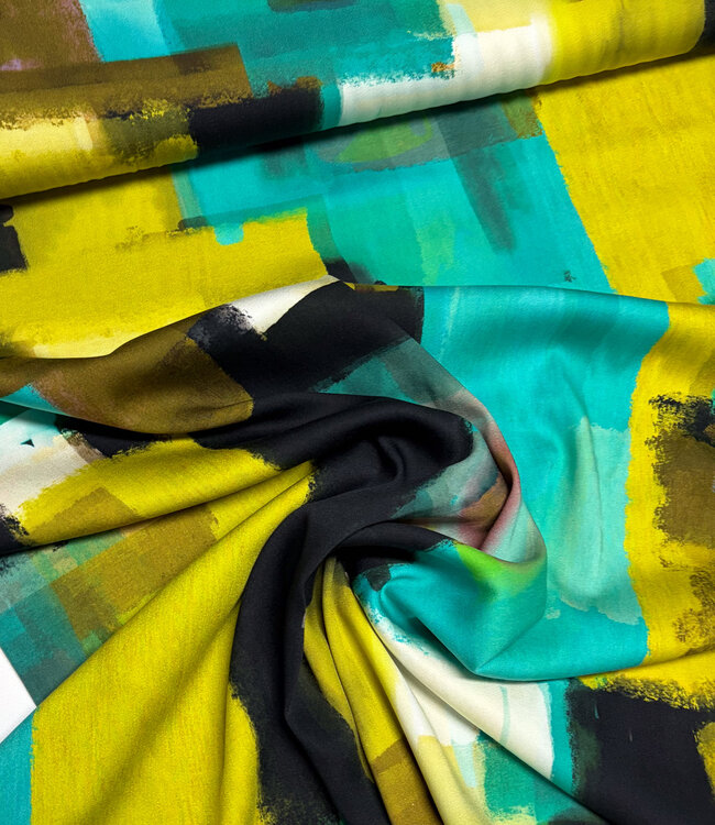 aqua lime abstract print - viscose satin