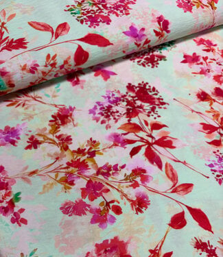 Madeline pink flowers mint - viscose crepe