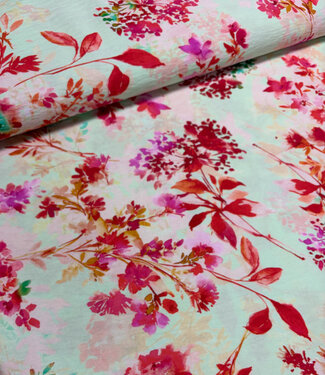 roze bloemen mint - viscose crêpe