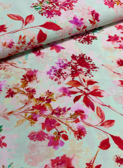 Madeline roze bloemen mint - viscose crêpe