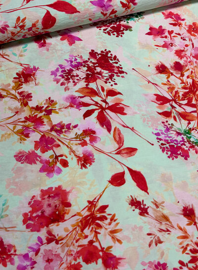 Madeline pink flowers mint - viscose crepe