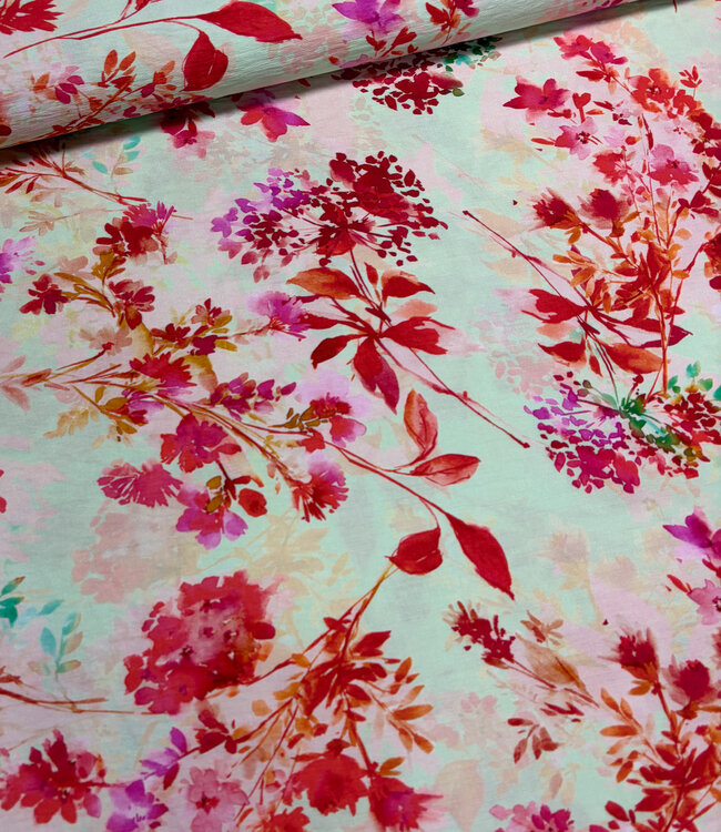 Madeline roze bloemen mint - viscose crêpe
