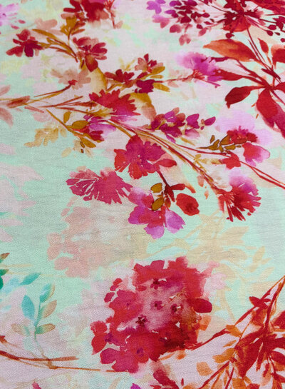 Madeline roze bloemen mint - viscose crêpe