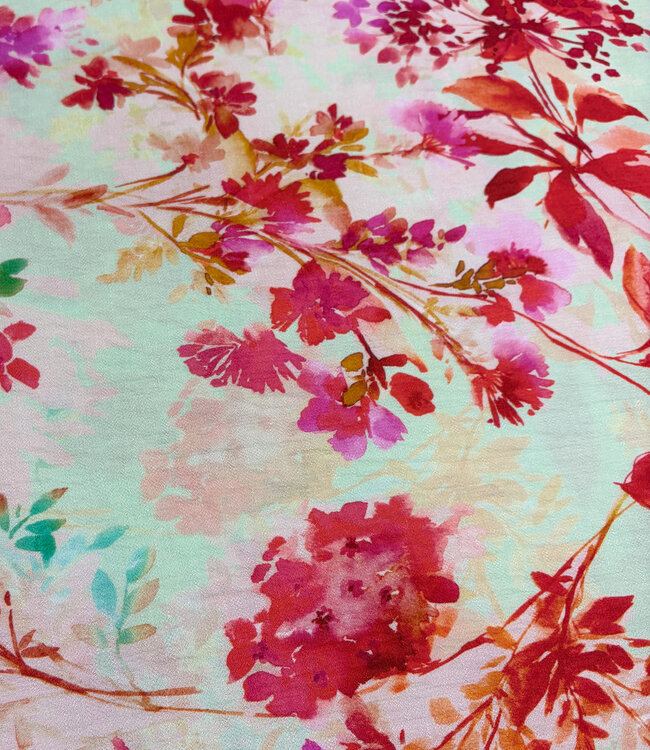 Madeline roze bloemen mint - viscose crêpe