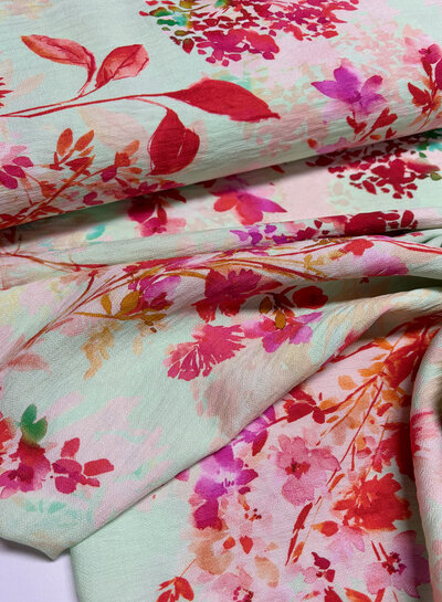 Madeline pink flowers mint - viscose crepe
