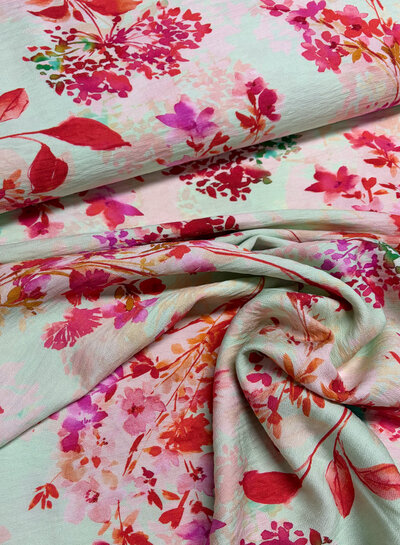 Madeline pink flowers mint - viscose crepe