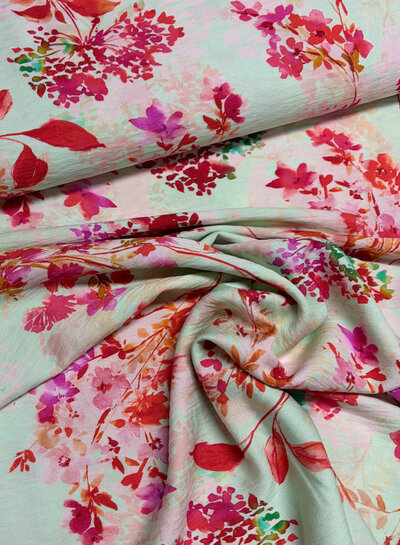 Madeline roze bloemen mint - viscose crêpe