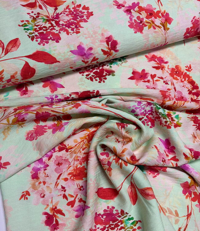 Madeline roze bloemen mint - viscose crêpe