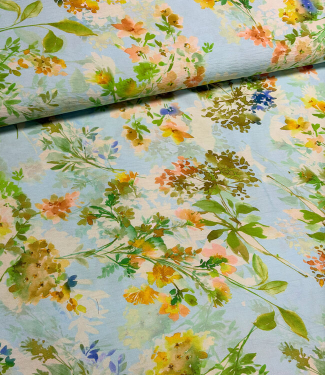 Madeline green flowers on mint - viscose crepe