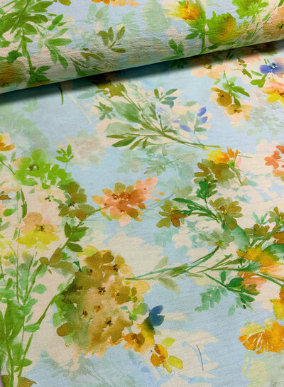 Madeline groene bloemen op mint - viscose crêpe