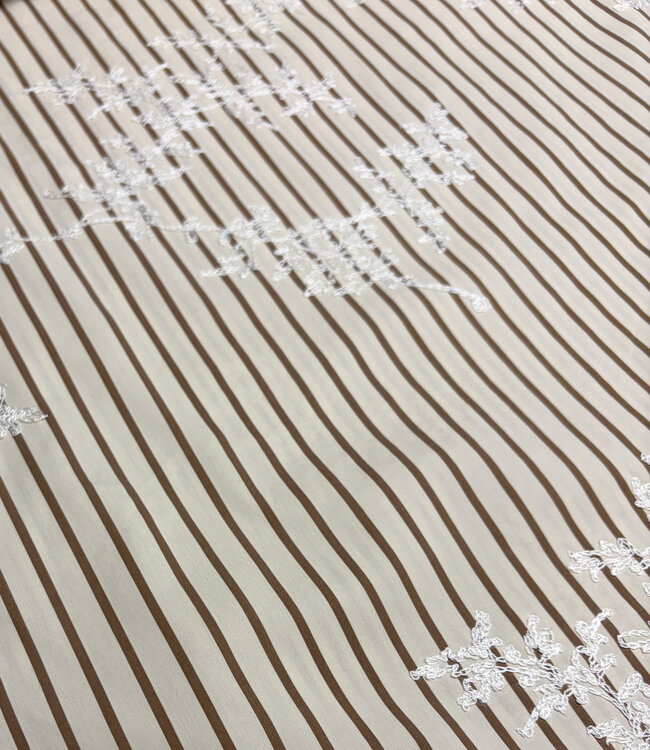 brown stripes on beige with embroidery - cotton shirt
