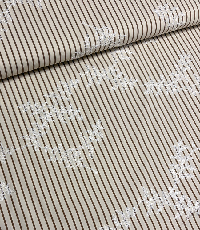 brown stripes on beige with embroidery - cotton shirt