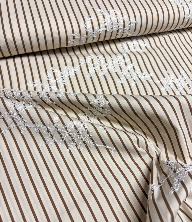 brown stripes on beige with embroidery - cotton shirt