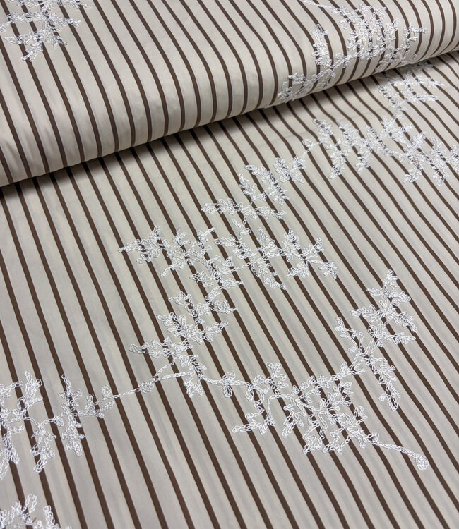 brown stripes on beige with embroidery - cotton shirt