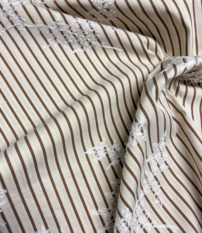 brown stripes on beige with embroidery - cotton shirt
