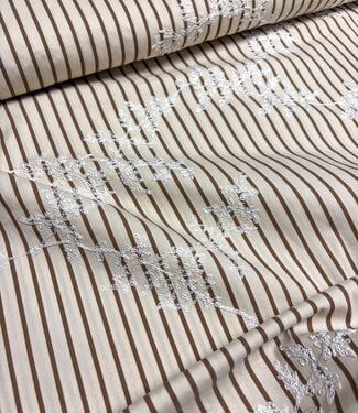 brown stripes on beige with embroidery - cotton shirt