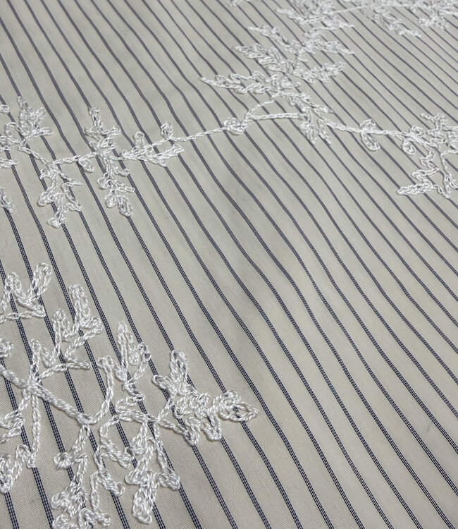 blue stripes on beige with embroidery - cotton shirt