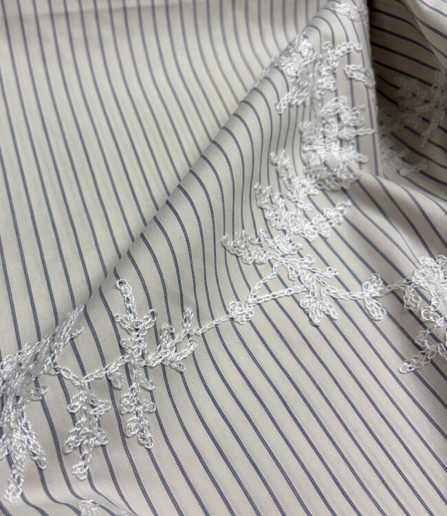 blue stripes on beige with embroidery - cotton shirt
