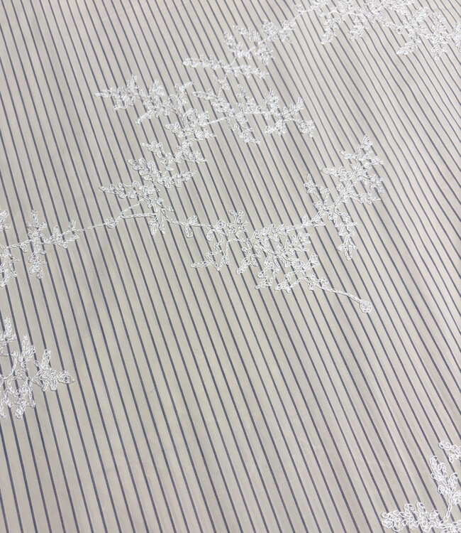 blue stripes on beige with embroidery - cotton shirt