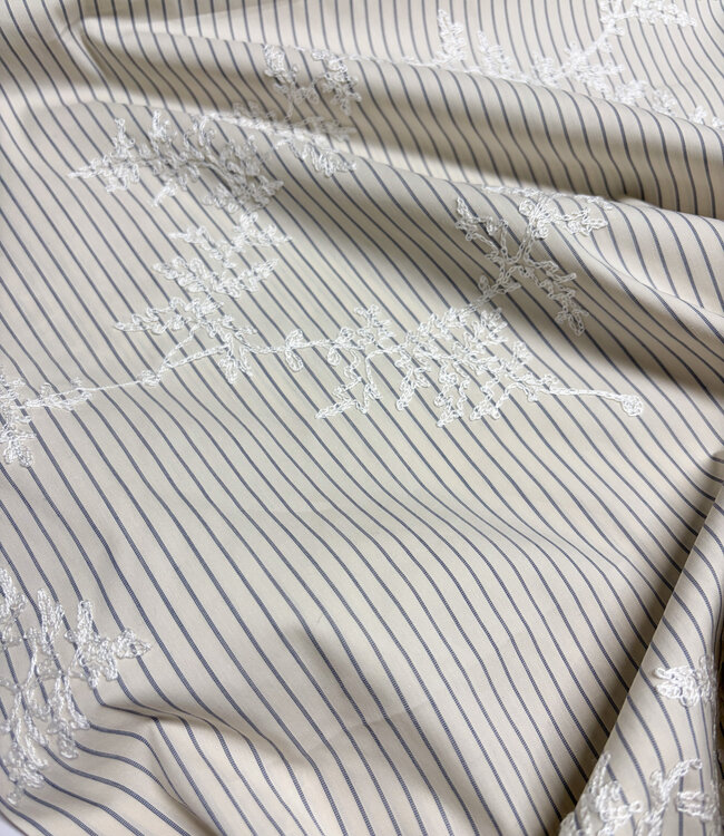 blue stripes on beige with embroidery - cotton shirt
