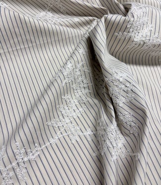 blue stripes on beige with embroidery - cotton shirt