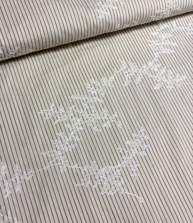 blue stripes on beige with embroidery - cotton shirt