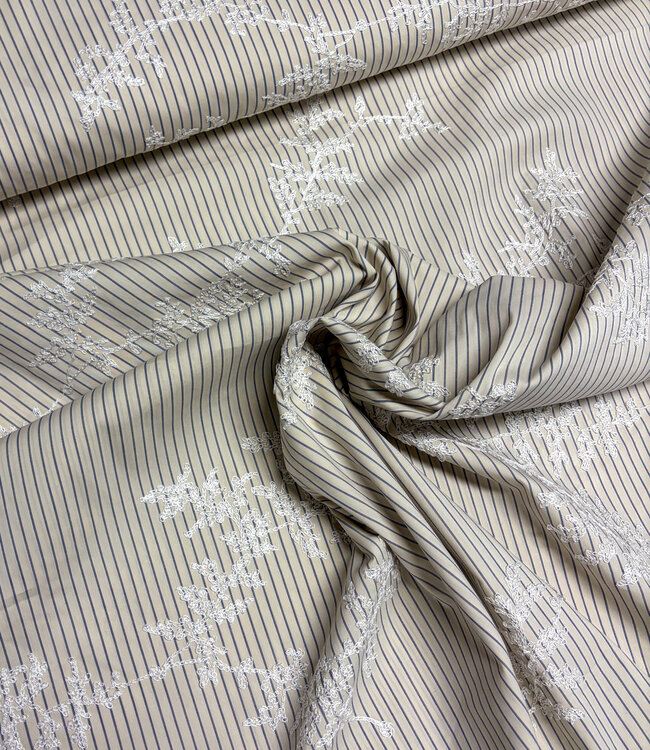 blue stripes on beige with embroidery - cotton shirt