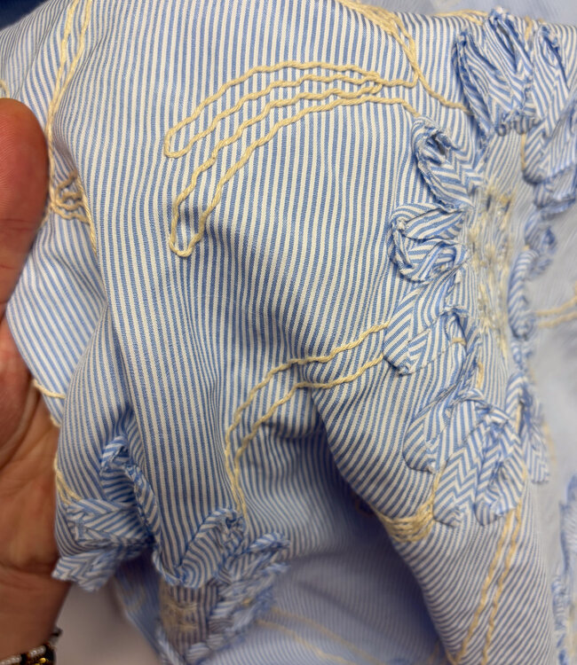 3D flower and striped embroidery - cotton