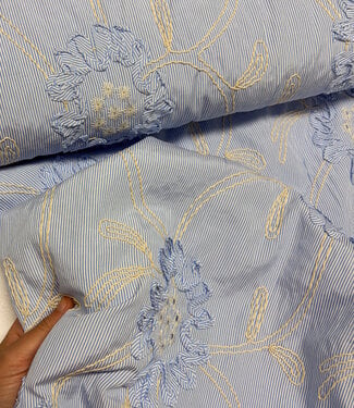 3D flower and striped embroidery - cotton blend
