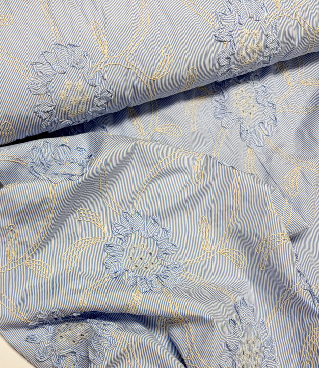 3D flower and striped embroidery - cotton