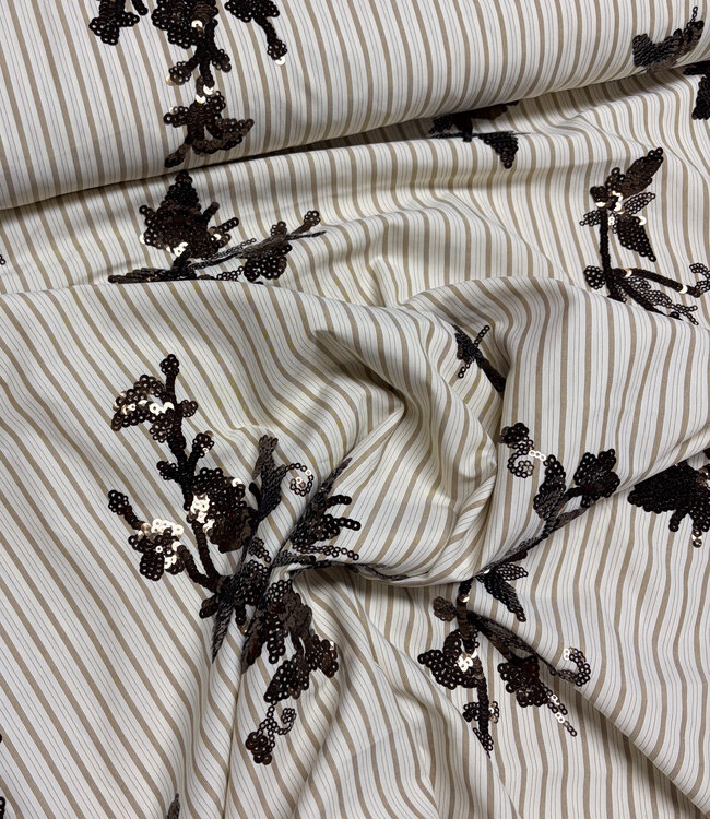 anthracite stripes with embroidered sequins - viscose