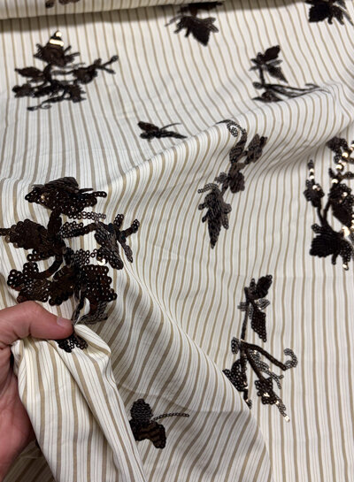 antraciet strepen met geborduurde pailletten - viscose