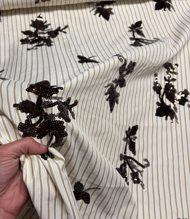 anthracite stripes with embroidered sequins - viscose