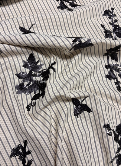 antraciet strepen met geborduurde pailletten - viscose
